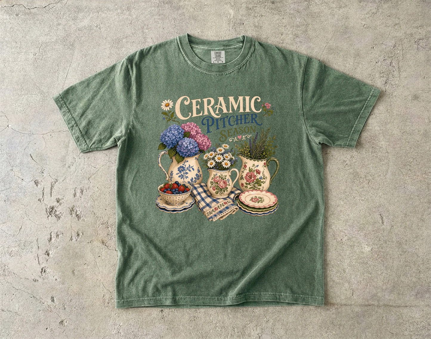 Ceramic Pitcher Season Vintage Tee | Grandmacore Floral Collector Shirt | Gift for Vintage Collectors
