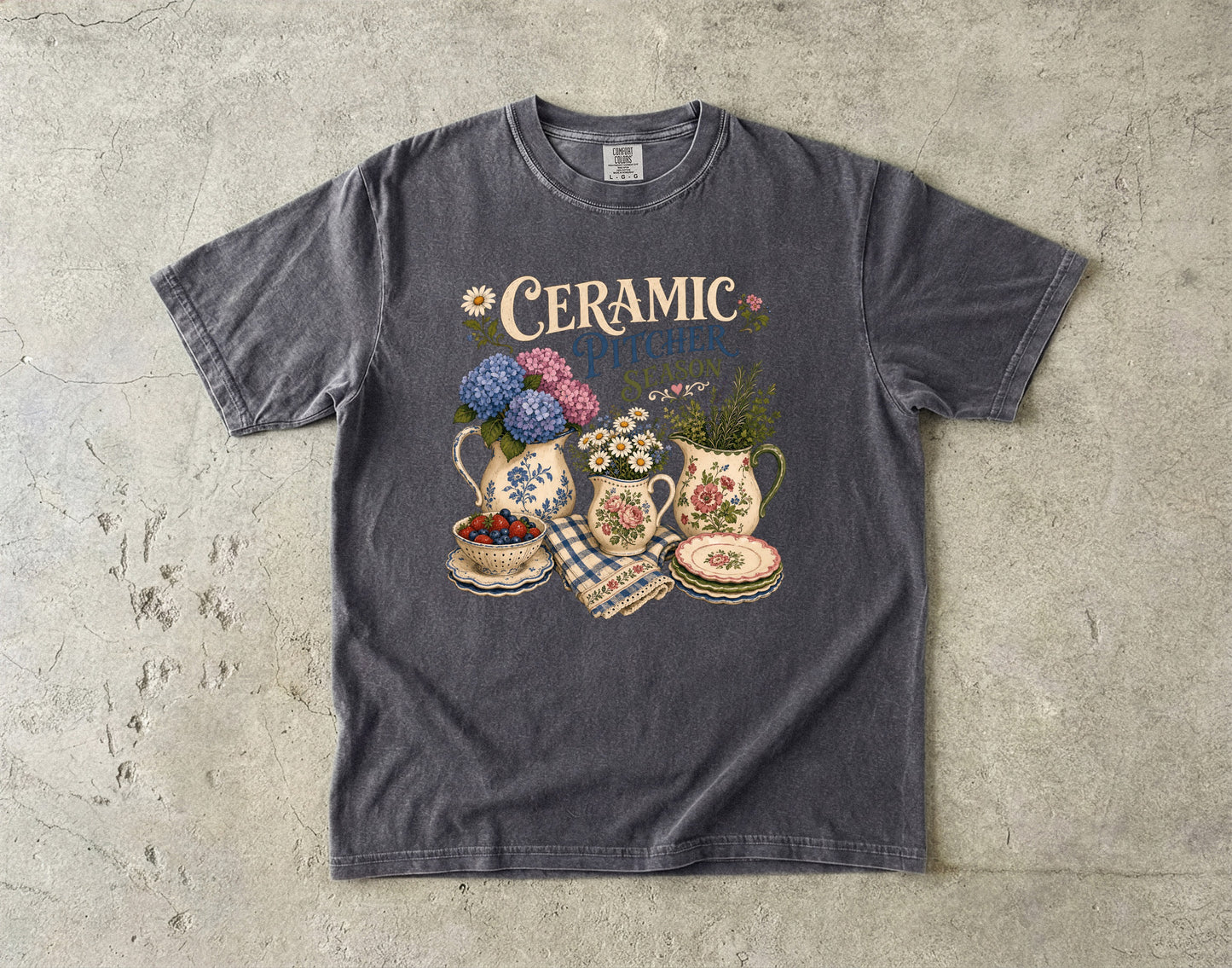 Ceramic Pitcher Season Vintage Tee | Grandmacore Floral Collector Shirt | Gift for Vintage Collectors