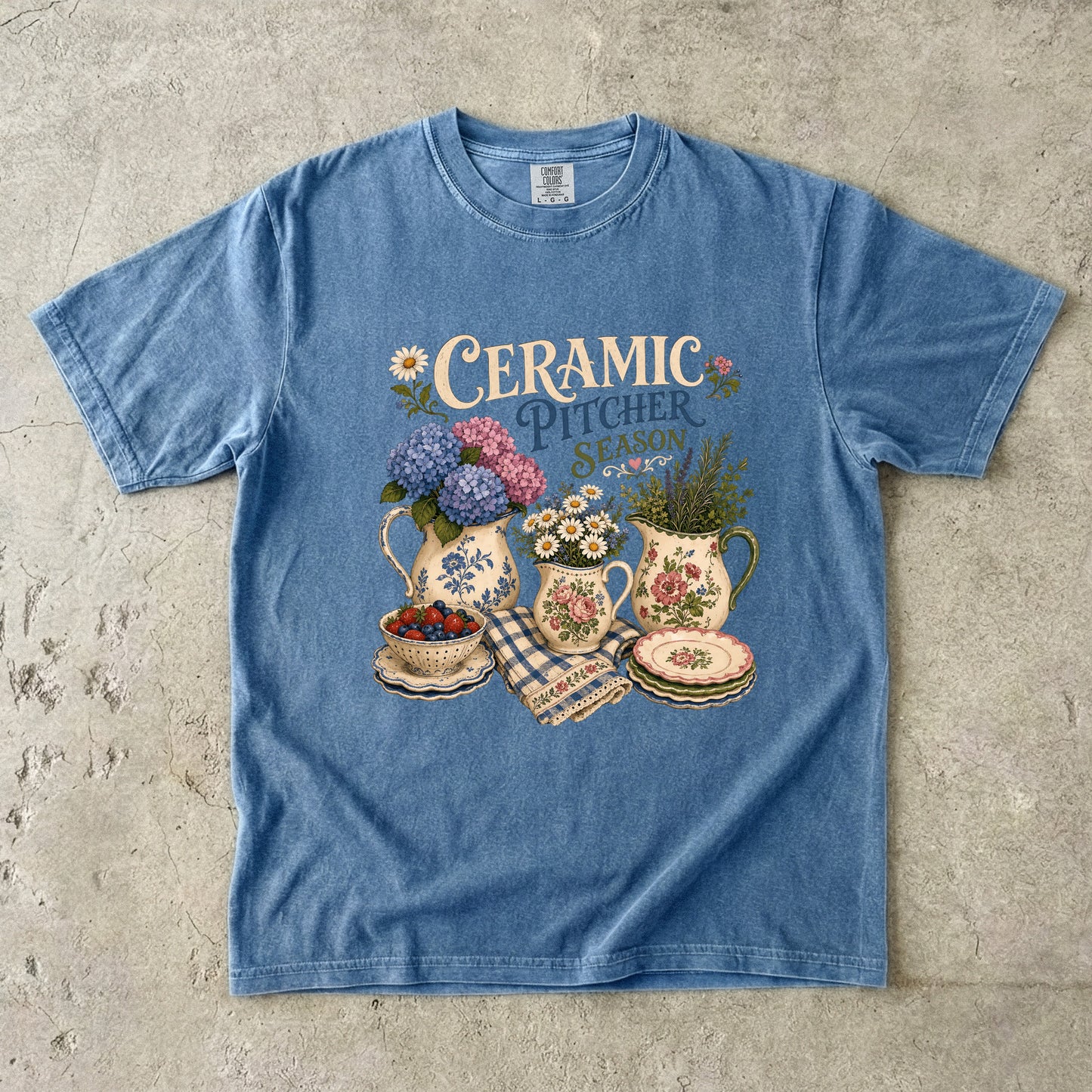 Ceramic Pitcher Season Vintage Tee | Grandmacore Floral Collector Shirt | Gift for Vintage Collectors