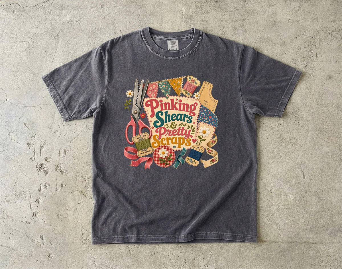 Pinking Shears And Pretty Scraps Vintage Tee | Grandmacore Sewing Shirt | Gift for Quilters