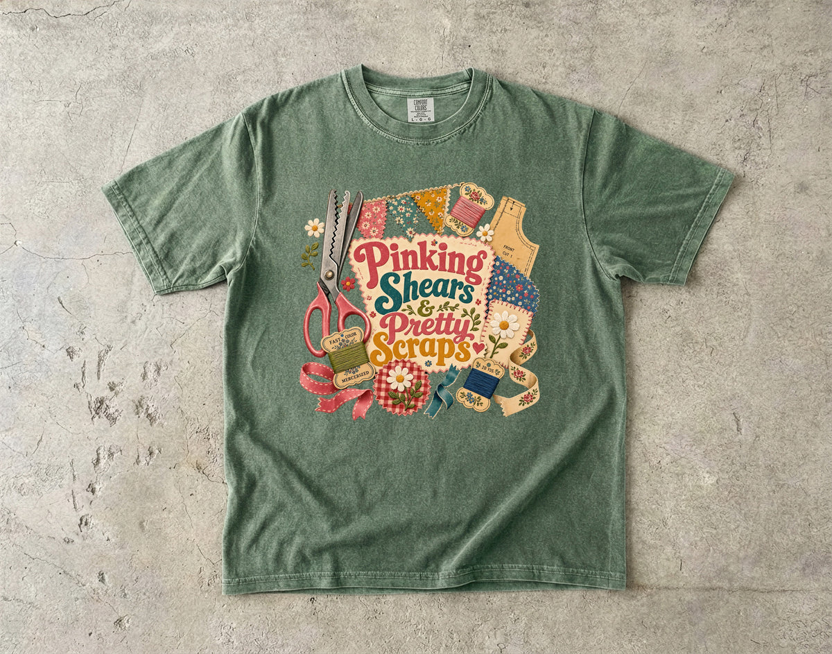 Pinking Shears And Pretty Scraps Vintage Tee | Grandmacore Sewing Shirt | Gift for Quilters