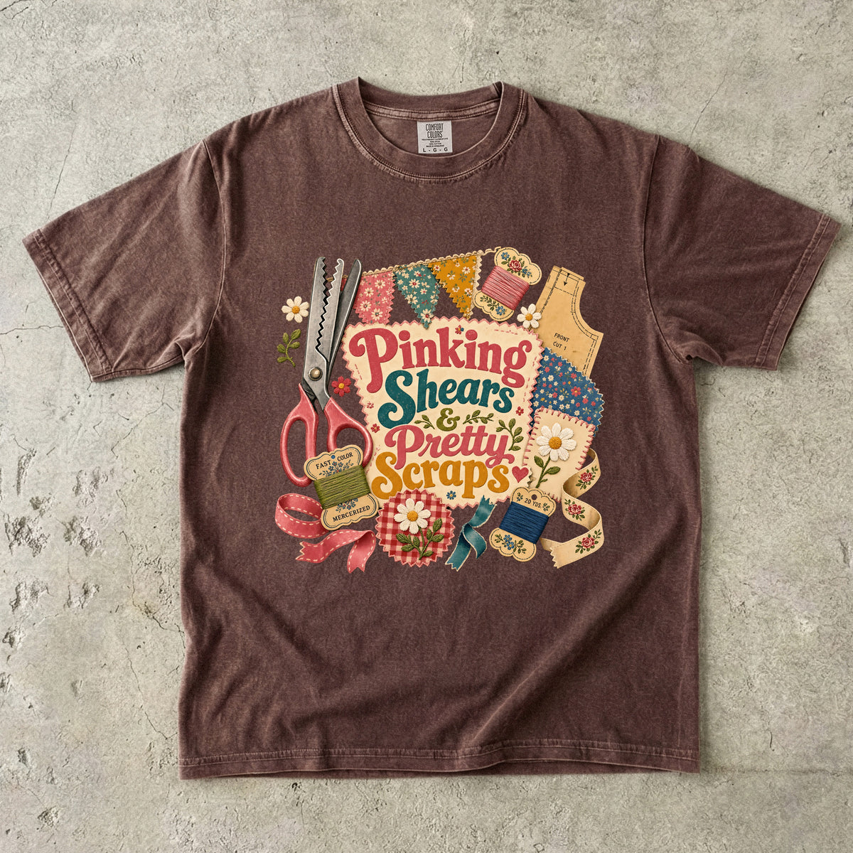 Pinking Shears And Pretty Scraps Vintage Tee | Grandmacore Sewing Shirt | Gift for Quilters