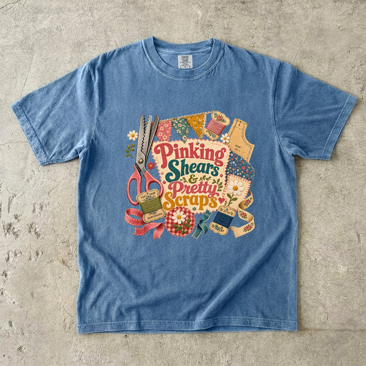 Pinking Shears And Pretty Scraps Vintage Tee | Grandmacore Sewing Shirt | Gift for Quilters