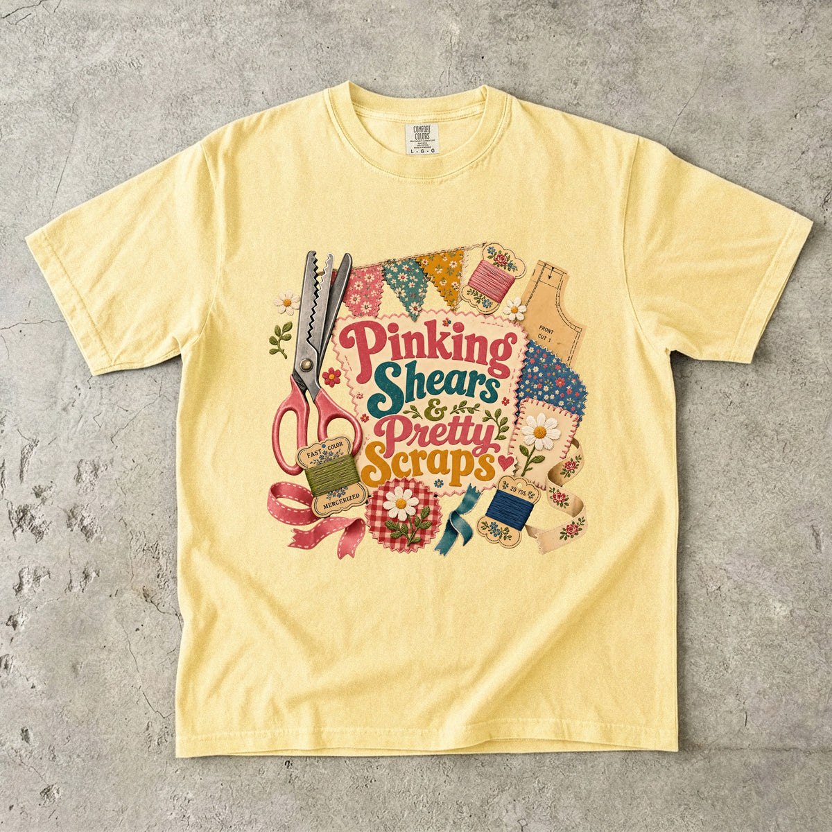 Pinking Shears And Pretty Scraps Vintage Tee | Grandmacore Sewing Shirt | Gift for Quilters