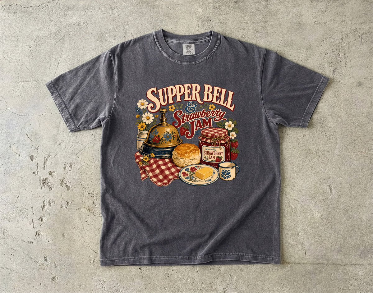 Supper Bell And Strawberry Jam Vintage Tee | Grandmacore Kitchen Shirt | Gift for Home Cooks