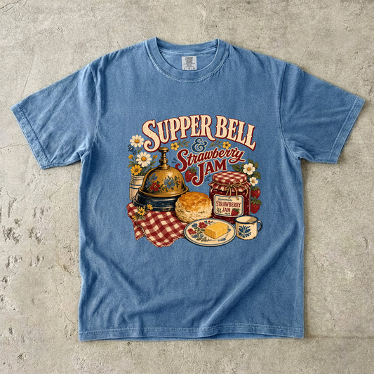Supper Bell And Strawberry Jam Vintage Tee | Grandmacore Kitchen Shirt | Gift for Home Cooks