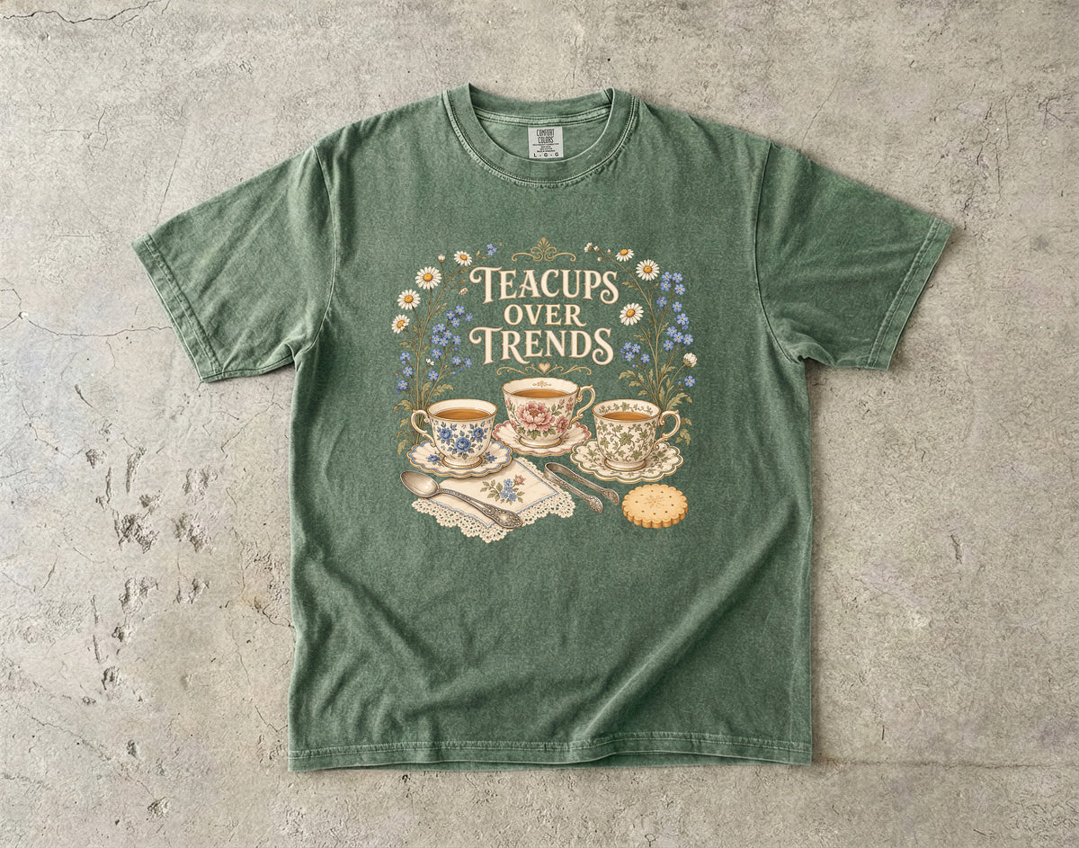 Teacups Over Trends Vintage Tee | China Lover Shirt | Gift for Tea Lovers