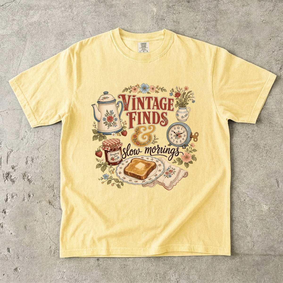 Vintage Finds and Slow Mornings Tee | Farmhouse Kitchen Shirt | Gift for Vintage Lovers