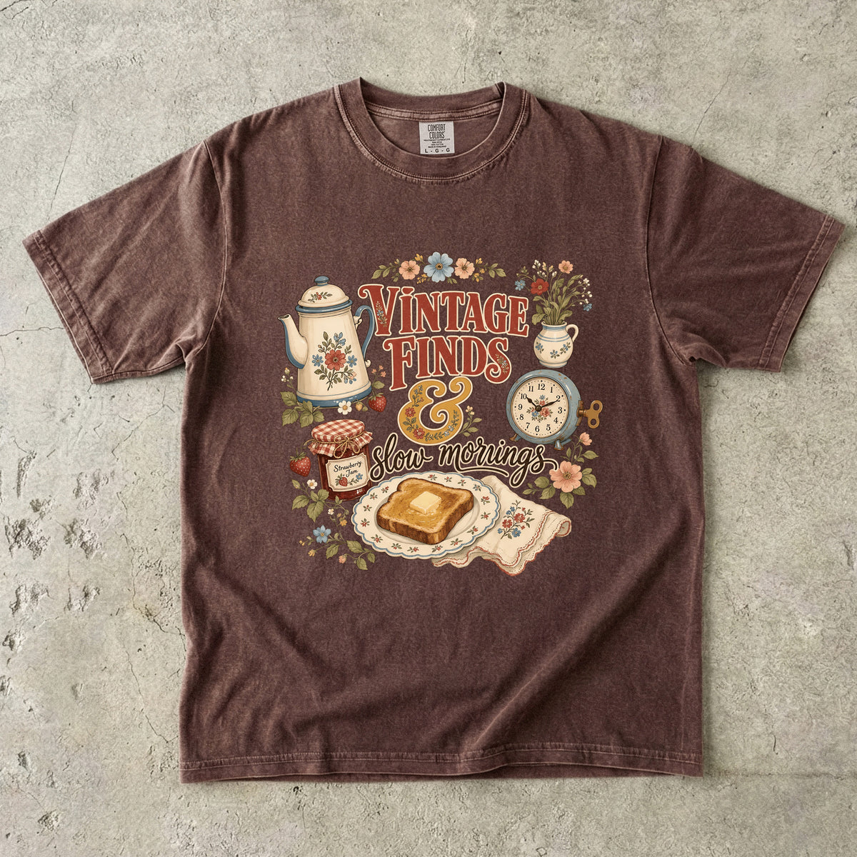 Vintage Finds and Slow Mornings Tee | Farmhouse Kitchen Shirt | Gift for Vintage Lovers