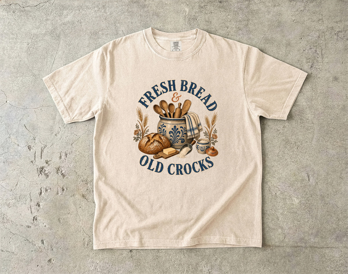 Fresh Bread and Old Crocks Vintage Tee | Farmhouse Baking Shirt | Gift for Bakers