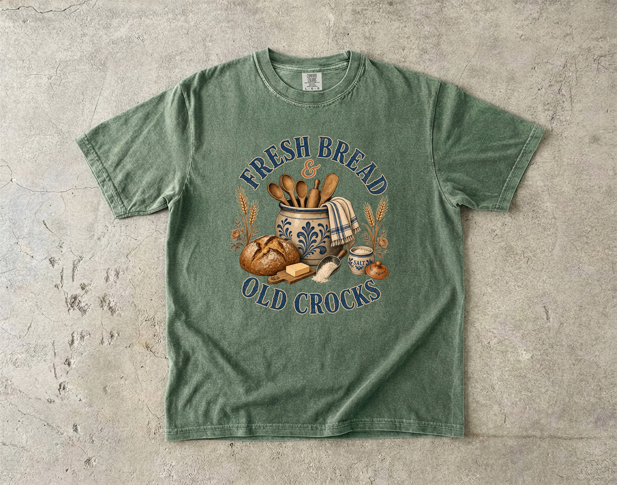 Fresh Bread and Old Crocks Vintage Tee | Farmhouse Baking Shirt | Gift for Bakers
