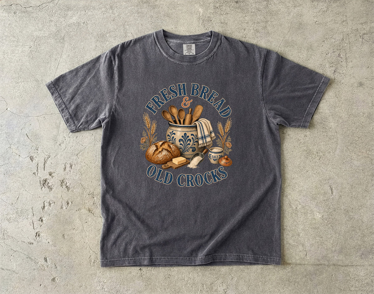 Fresh Bread and Old Crocks Vintage Tee | Farmhouse Baking Shirt | Gift for Bakers