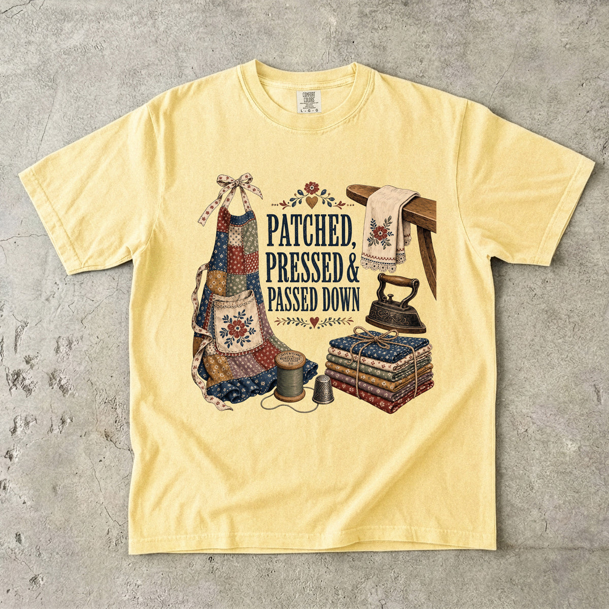 Patched, Pressed and Passed Down Vintage Tee | Sewing Shirt | Gift for Quilters