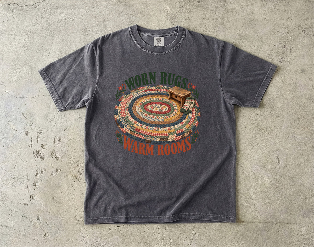 Worn Rugs Warm Rooms Vintage Tee | Braided Rug Farmhouse Shirt | Gift for Vintage Home Lovers