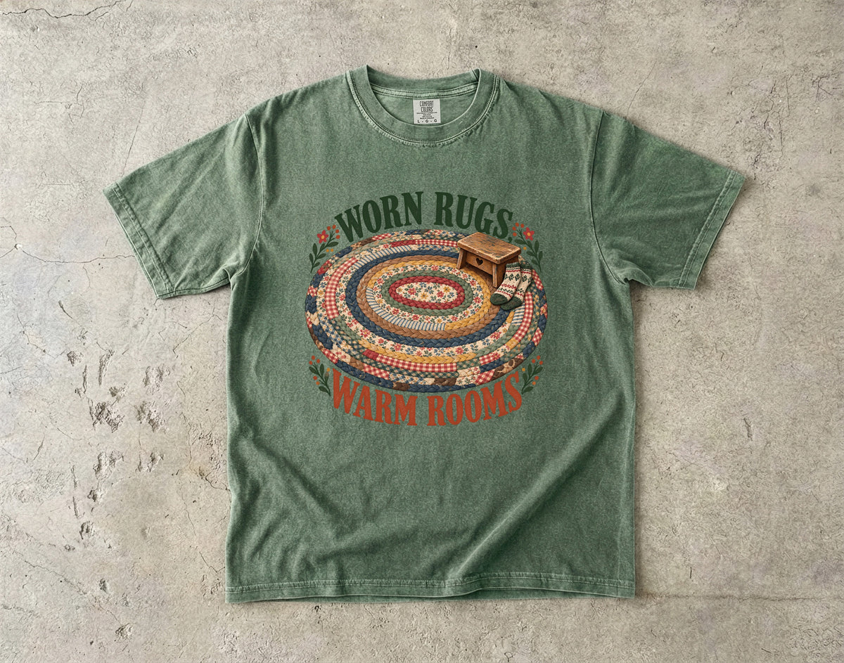 Worn Rugs Warm Rooms Vintage Tee | Braided Rug Farmhouse Shirt | Gift for Vintage Home Lovers
