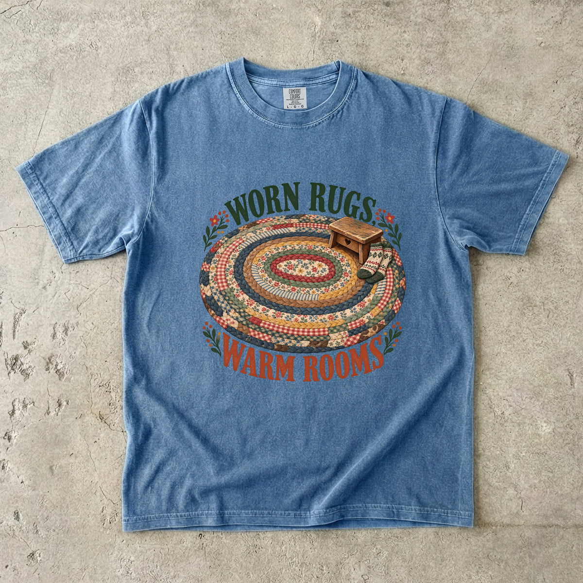 Worn Rugs Warm Rooms Vintage Tee | Braided Rug Farmhouse Shirt | Gift for Vintage Home Lovers