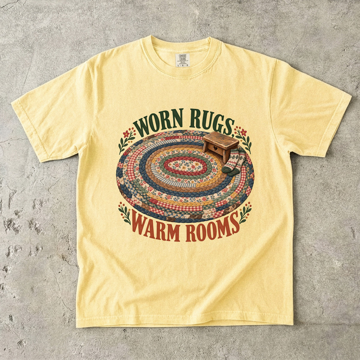 Worn Rugs Warm Rooms Vintage Tee | Braided Rug Farmhouse Shirt | Gift for Vintage Home Lovers