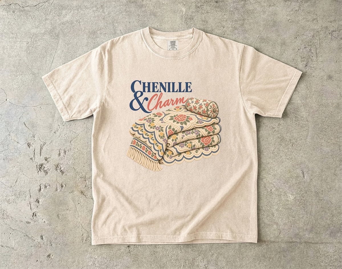 Chenille and Charm Vintage Tee | Vintage Chenille Bedspread Shirt | Gift for Vintage Decor Lovers