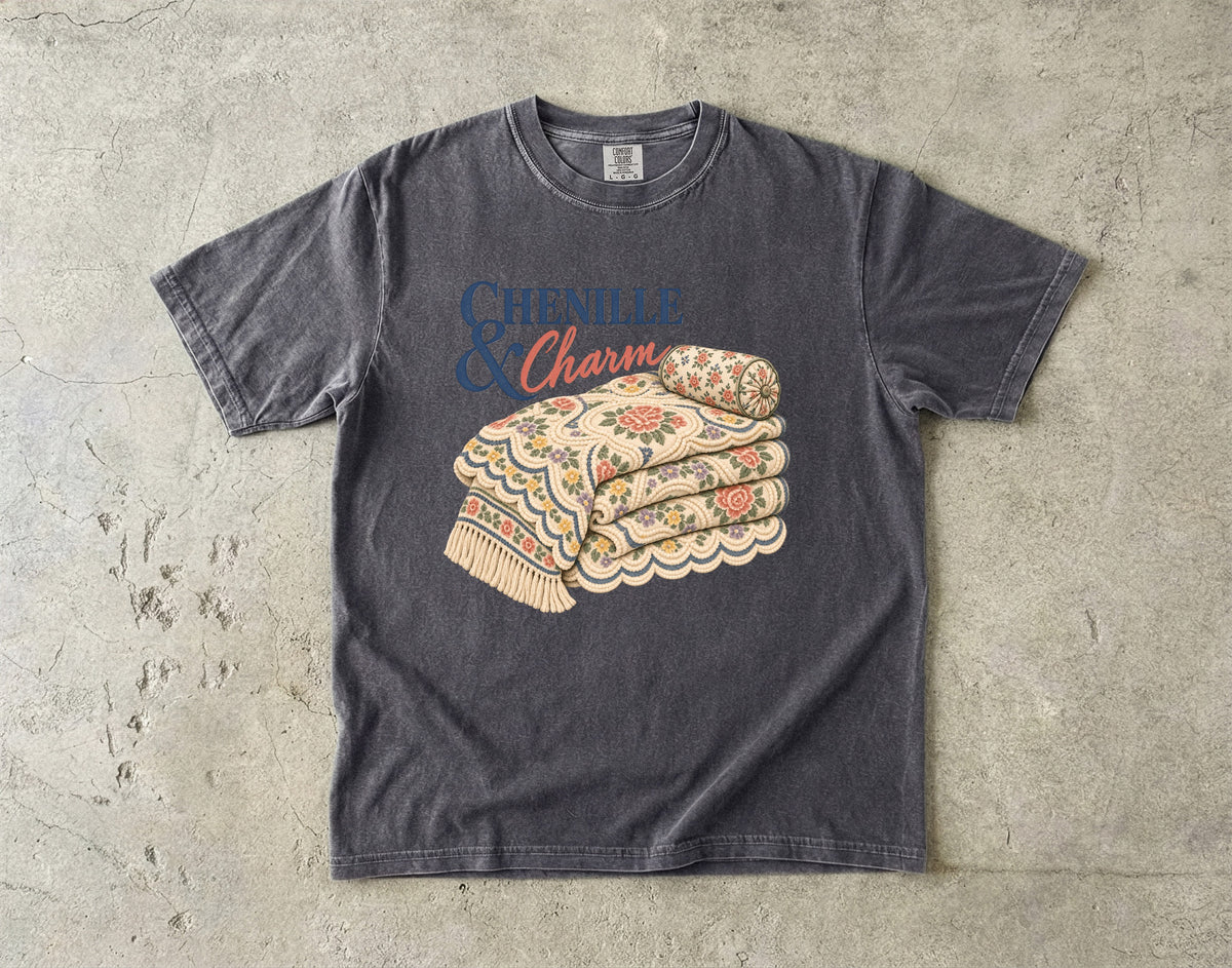 Chenille and Charm Vintage Tee | Vintage Chenille Bedspread Shirt | Gift for Vintage Decor Lovers