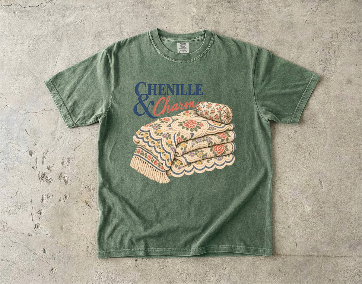 Chenille and Charm Vintage Tee | Vintage Chenille Bedspread Shirt | Gift for Vintage Decor Lovers