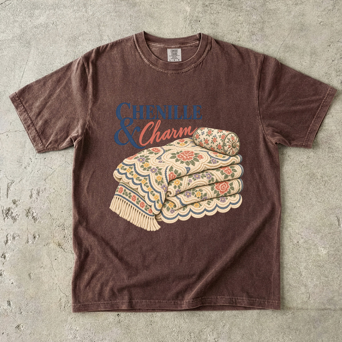 Chenille and Charm Vintage Tee | Vintage Chenille Bedspread Shirt | Gift for Vintage Decor Lovers