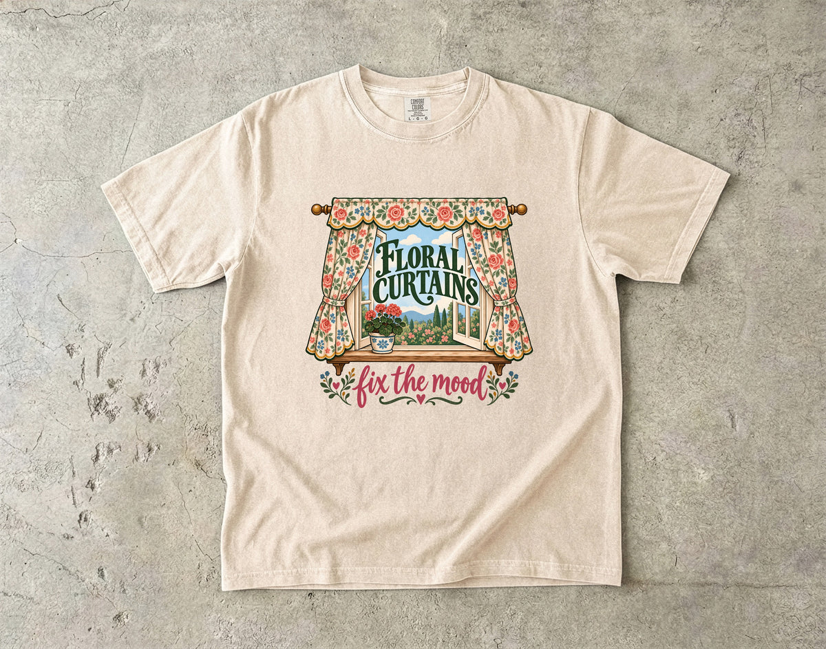 Floral Curtains Fix the Mood Vintage Tee | Vintage Curtains Shirt | Gift for Vintage Home Lovers