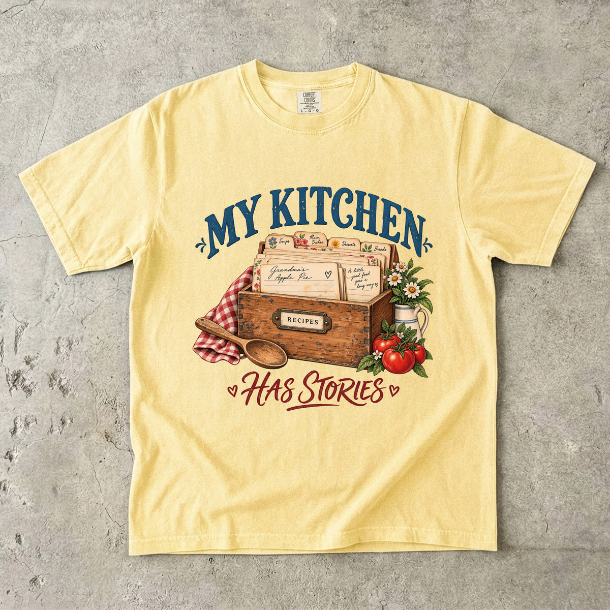 My Kitchen Has Stories Vintage Tee | Recipe Box Shirt | Gift for Bakers & Grandmacore Lovers