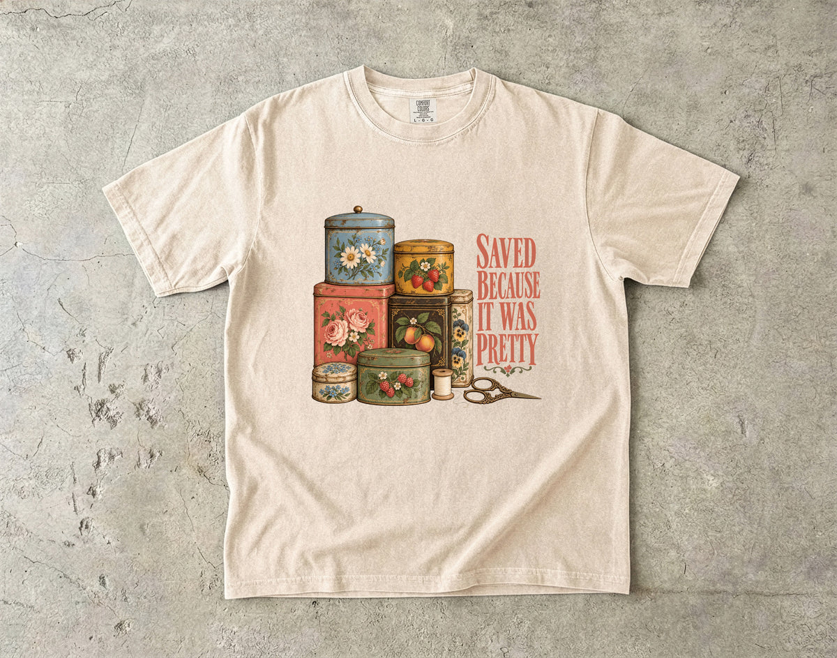 Saved Because It Was Pretty Vintage Tee | Floral Tin Collection Shirt | Gift for Collectors & Grandmacore Lovers