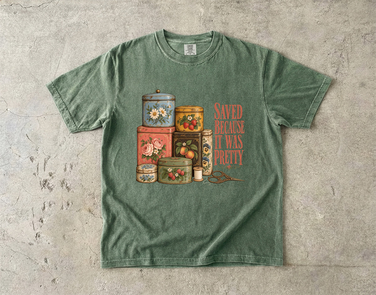 Saved Because It Was Pretty Vintage Tee | Floral Tin Collection Shirt | Gift for Collectors & Grandmacore Lovers