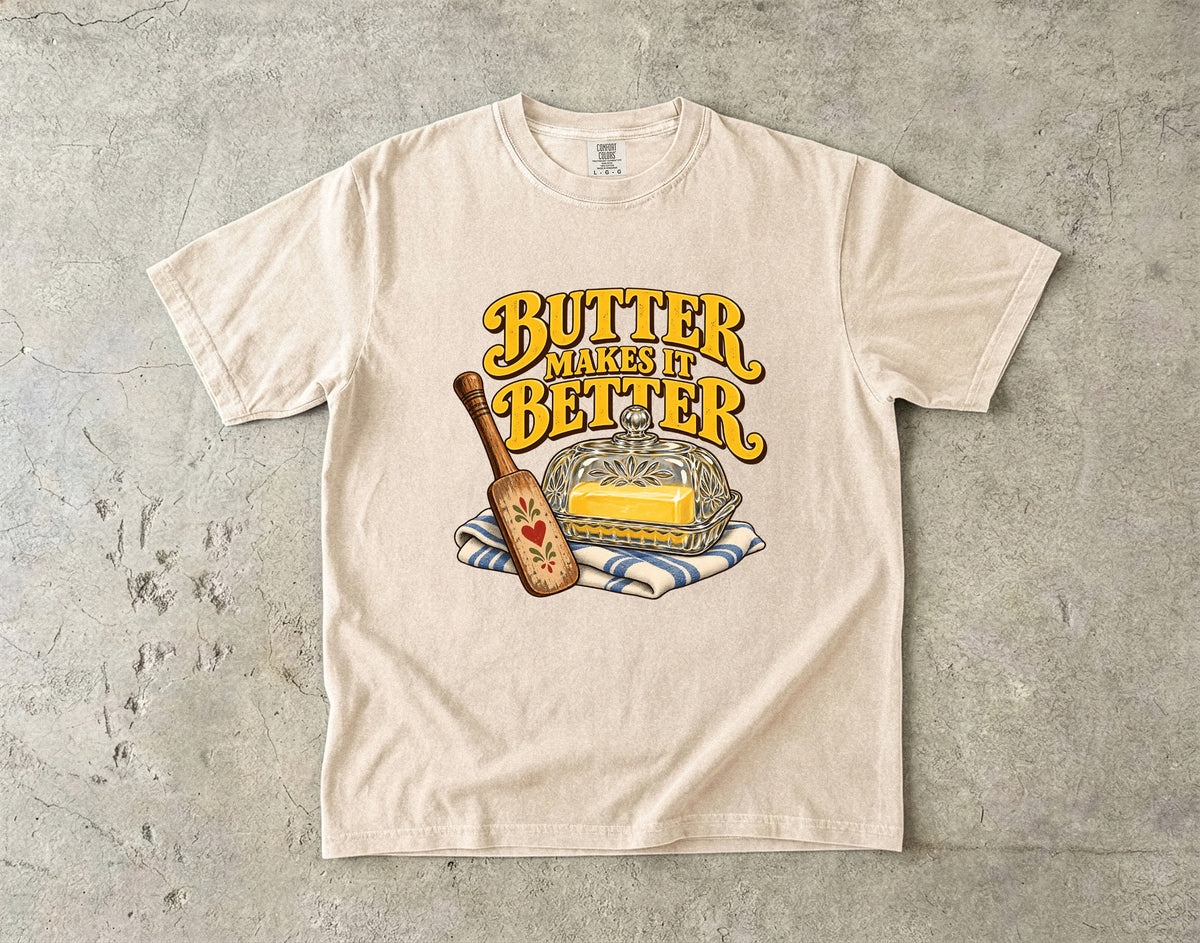 Butter Makes It Better Vintage Tee | Glass Butter Dish Shirt | Gift for Bakers & Grandmacore Lovers