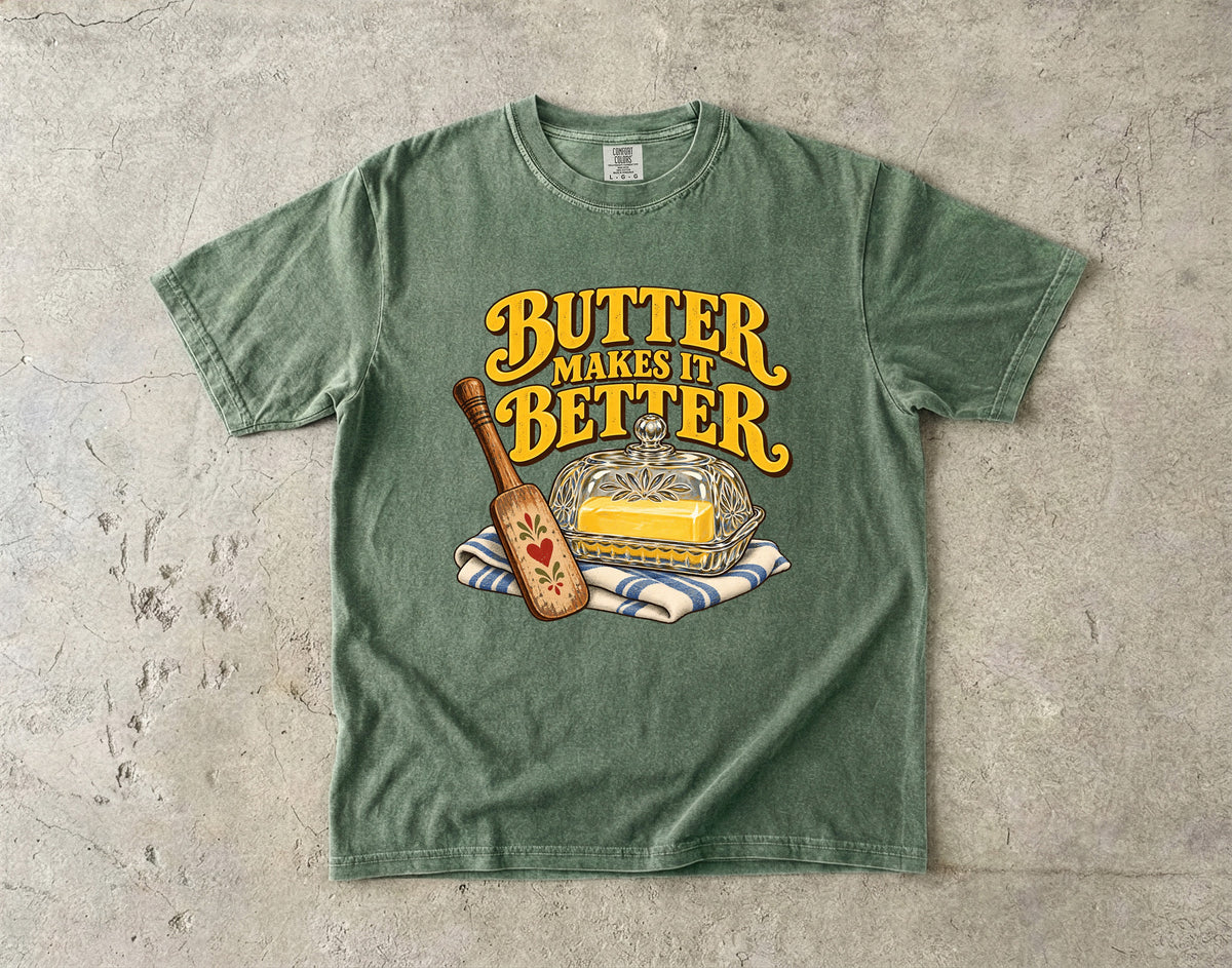 Butter Makes It Better Vintage Tee | Glass Butter Dish Shirt | Gift for Bakers & Grandmacore Lovers