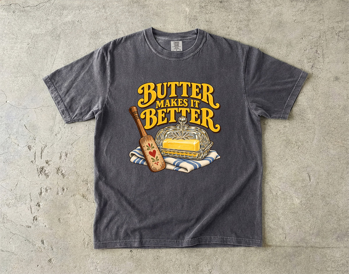 Butter Makes It Better Vintage Tee | Glass Butter Dish Shirt | Gift for Bakers & Grandmacore Lovers