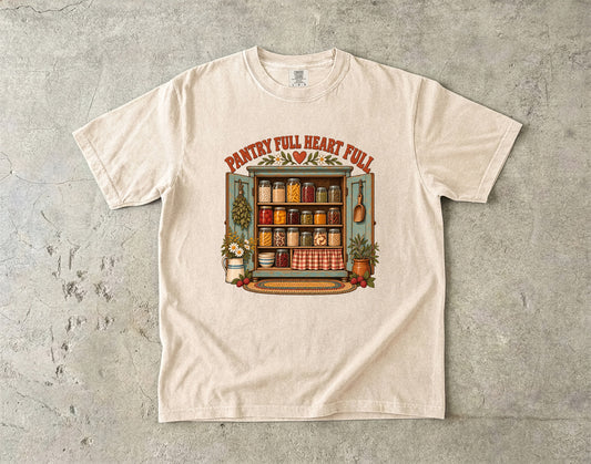 Pantry Full Heart Full Vintage Tee | Farmhouse Pantry Cupboard Shirt | Gift for Canners & Grandmacore Lovers
