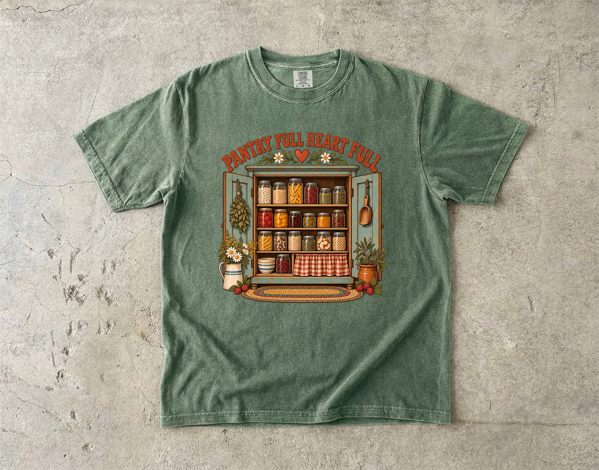 Pantry Full Heart Full Vintage Tee | Farmhouse Pantry Cupboard Shirt | Gift for Canners & Grandmacore Lovers