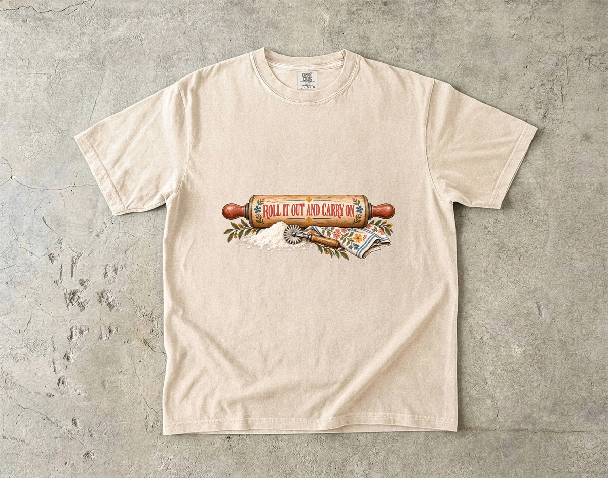 Roll It Out and Carry On Vintage Tee | Rolling Pin Baker Shirt | Gift for Bakers & Grandmacore Lovers