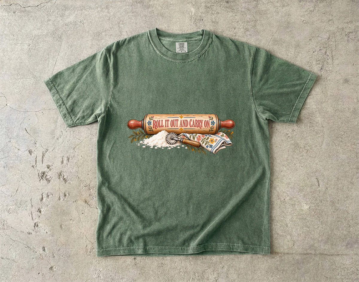 Roll It Out and Carry On Vintage Tee | Rolling Pin Baker Shirt | Gift for Bakers & Grandmacore Lovers