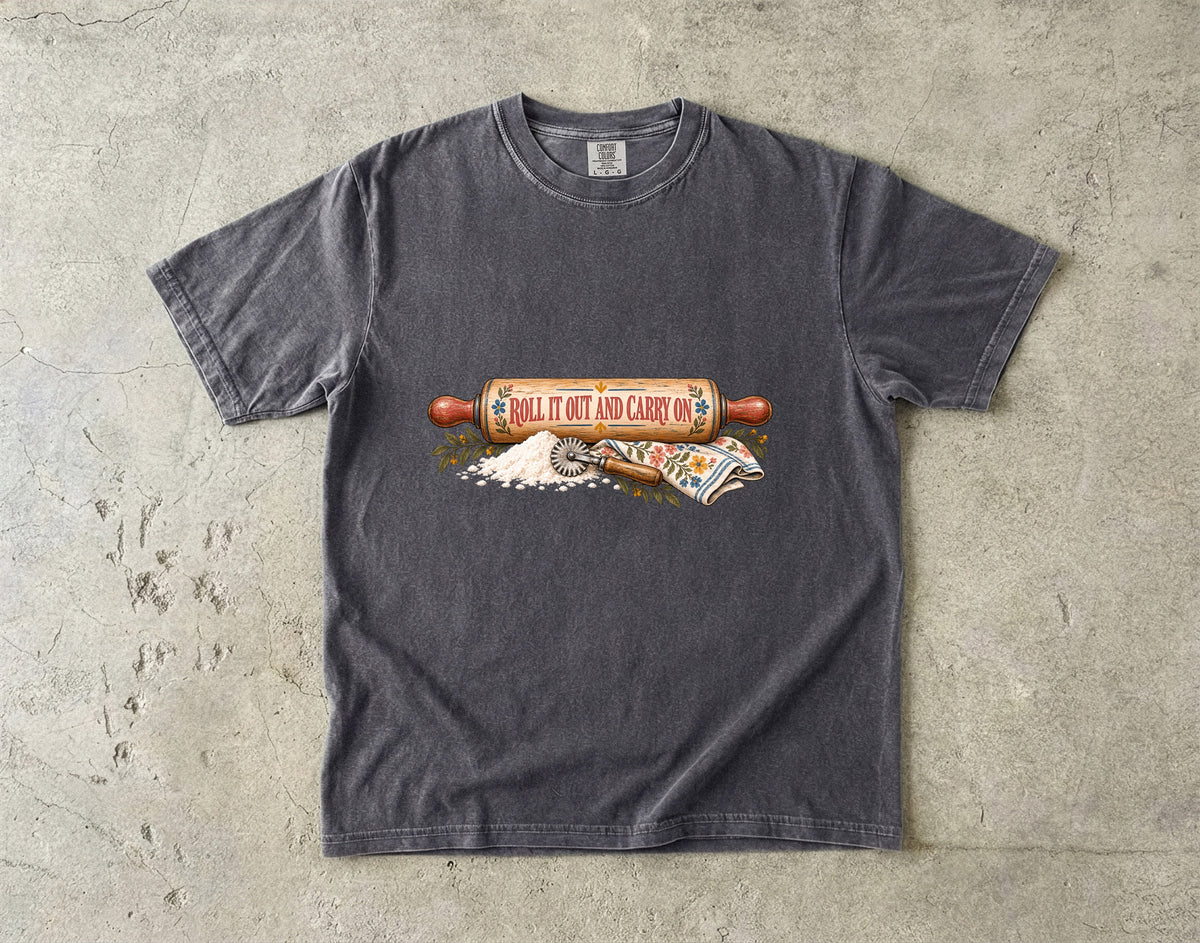 Roll It Out and Carry On Vintage Tee | Rolling Pin Baker Shirt | Gift for Bakers & Grandmacore Lovers
