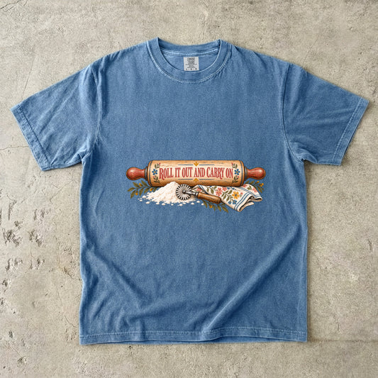Roll It Out and Carry On Vintage Tee | Rolling Pin Baker Shirt | Gift for Bakers & Grandmacore Lovers