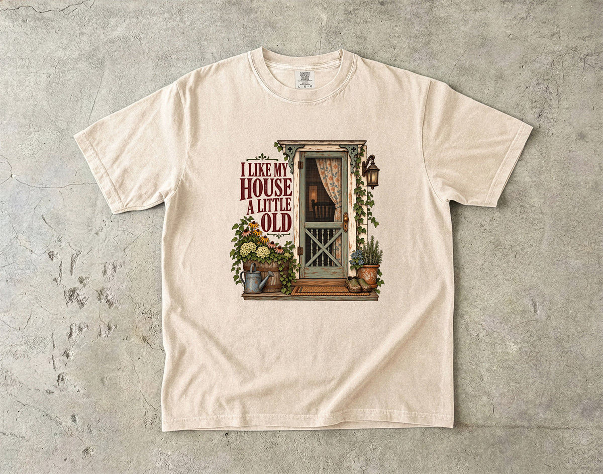 I Like My House a Little Old Vintage Tee | Farmhouse Screen Door Shirt | Gift for Homemakers & Grandmacore Lovers