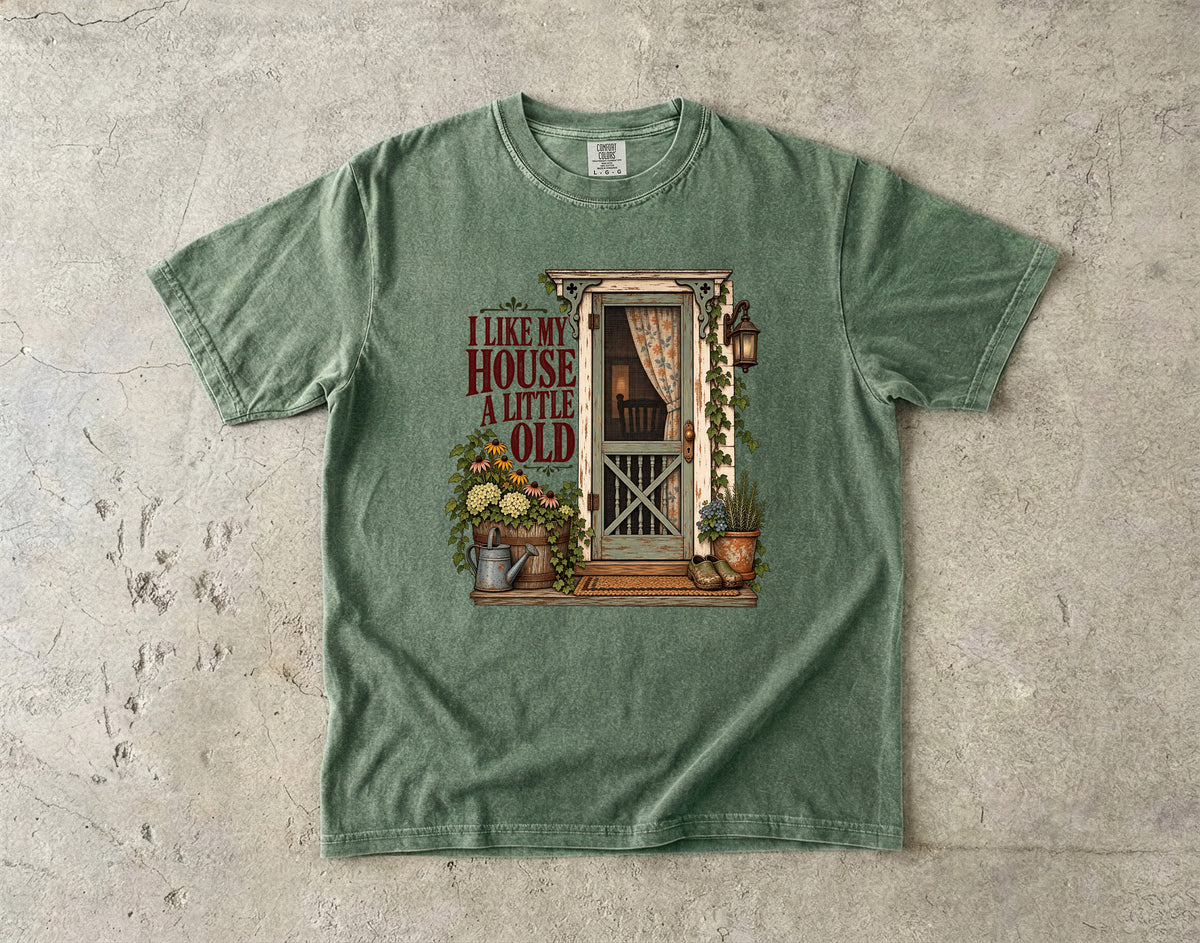 I Like My House a Little Old Vintage Tee | Farmhouse Screen Door Shirt | Gift for Homemakers & Grandmacore Lovers