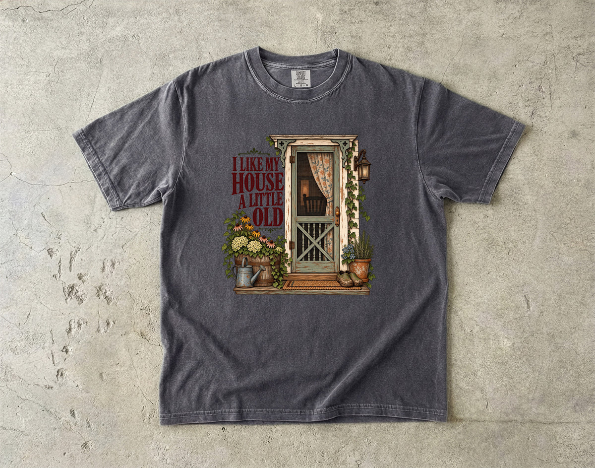 I Like My House a Little Old Vintage Tee | Farmhouse Screen Door Shirt | Gift for Homemakers & Grandmacore Lovers