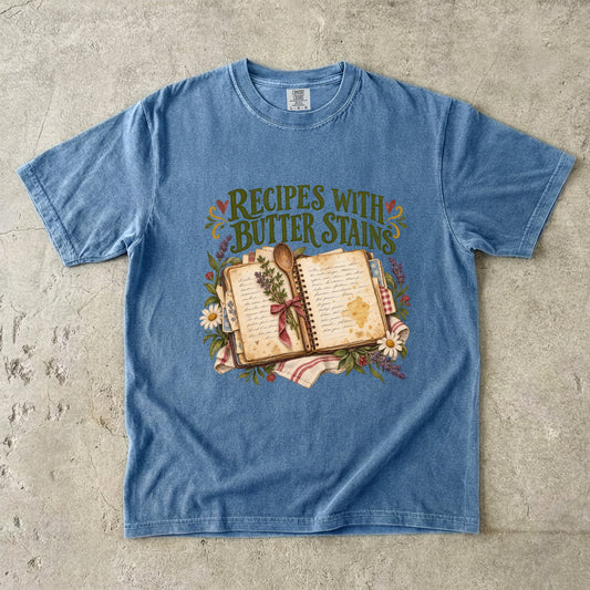 Recipes With Butter Stains Vintage Tee | Vintage Cookbook Shirt | Gift for Home Bakers