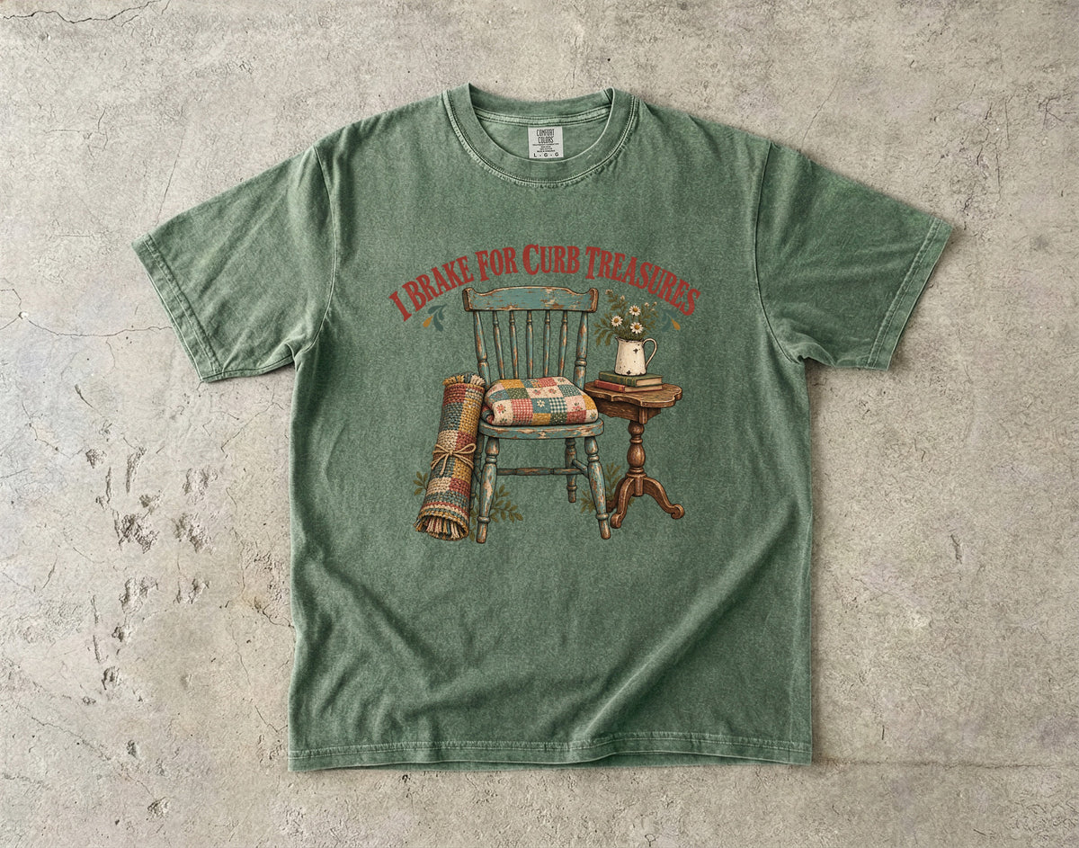 I Brake For Curb Treasures Vintage Tee | Curb Alert Thrifter Shirt | Gift for Thrift Flippers