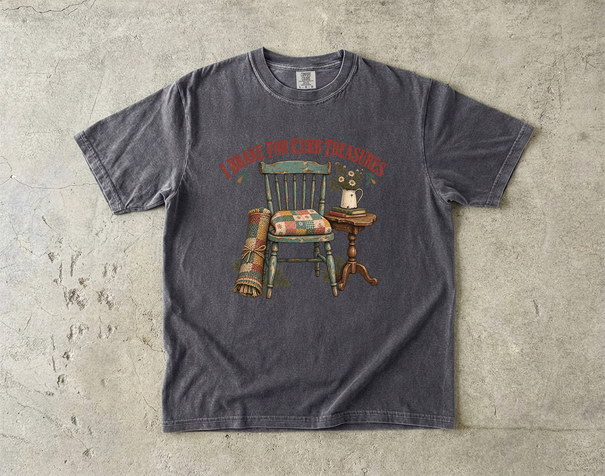 I Brake For Curb Treasures Vintage Tee | Curb Alert Thrifter Shirt | Gift for Thrift Flippers