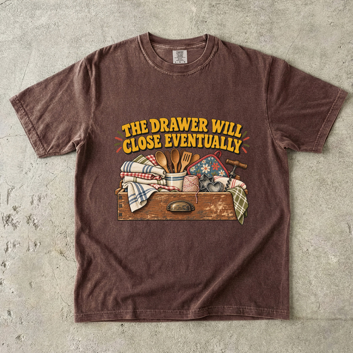 The Drawer Will Close Eventually Vintage Tee | Junk Drawer Humor Shirt | Gift for Vintage Kitchen Lovers