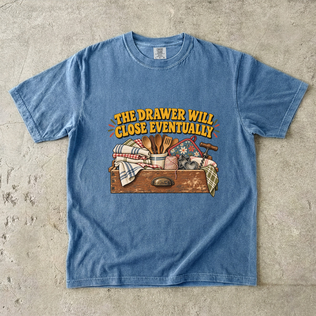 The Drawer Will Close Eventually Vintage Tee | Junk Drawer Humor Shirt | Gift for Vintage Kitchen Lovers
