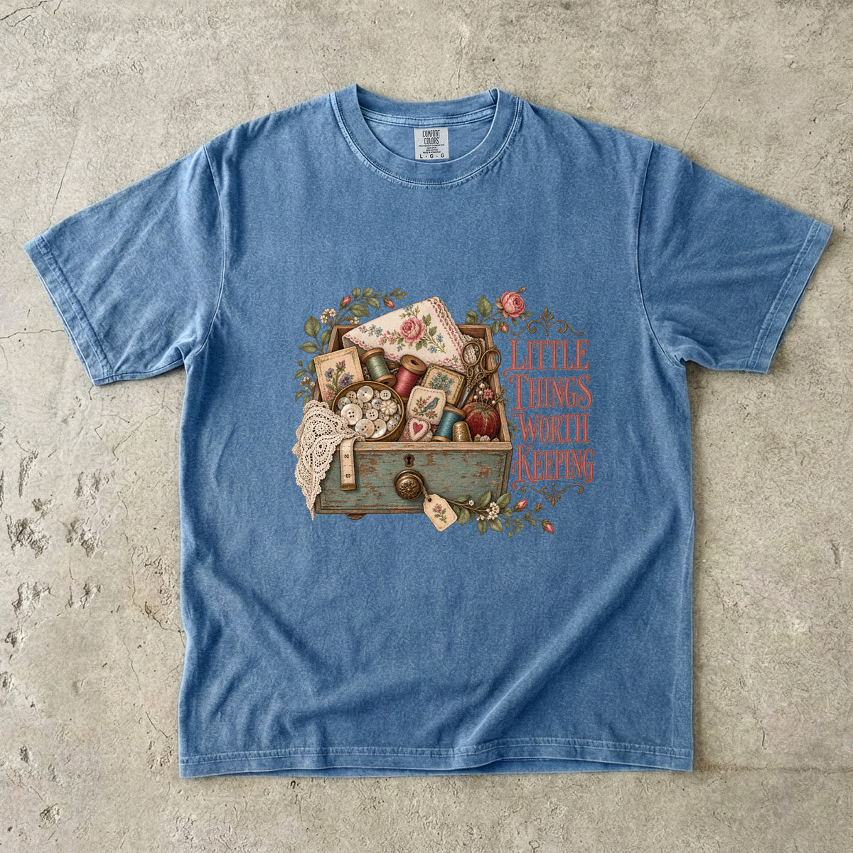 Little Things Worth Keeping Vintage Tee | Sewing Box Keepsake Shirt | Gift for Sentimental Sewers