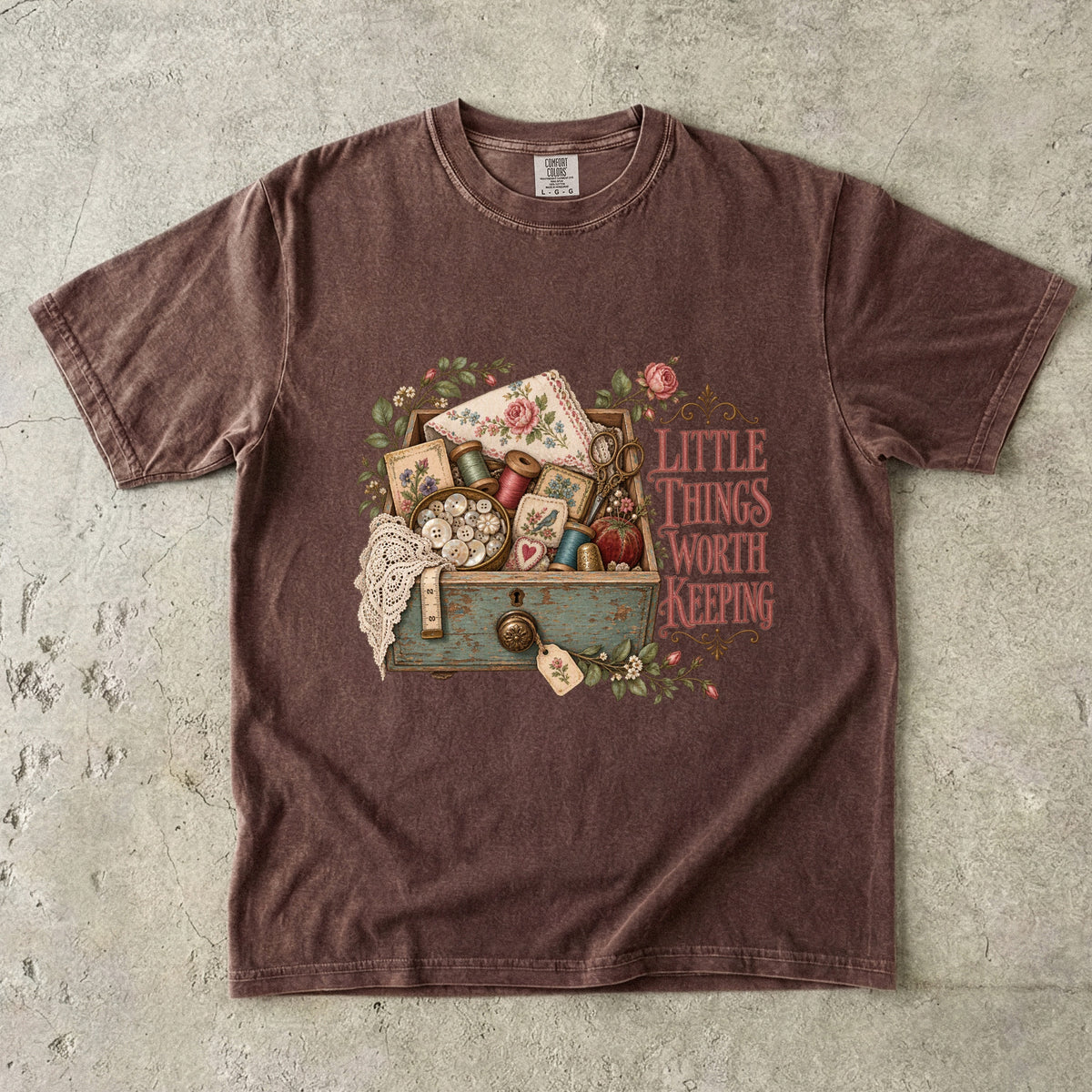 Little Things Worth Keeping Vintage Tee | Sewing Box Keepsake Shirt | Gift for Sentimental Sewers