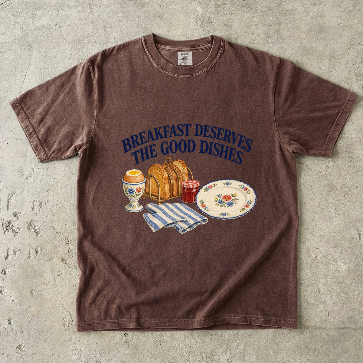 Breakfast Deserves The Good Dishes Vintage Tee | Vintage Breakfast Table Shirt | Gift for Slow Morning Lovers
