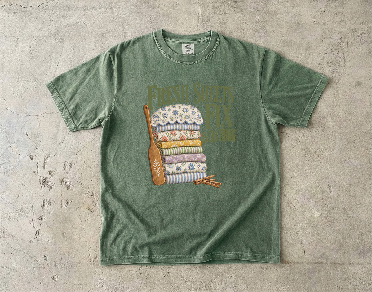 Fresh Sheets Fix Everything Vintage Tee | Linen Day Shirt | Gift for Cozy Homebodies